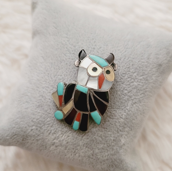 Vintage Zuni Owl Brooch Pin Combo - Picture 3 of 12